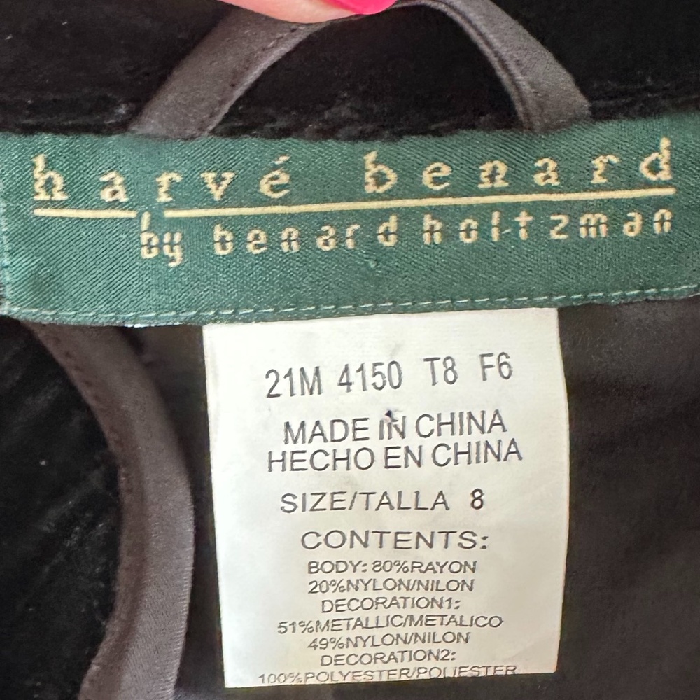 Harve Benard Black Velvet Embroidered Zip Front Jacket Size 8 - Picture 9 of 13